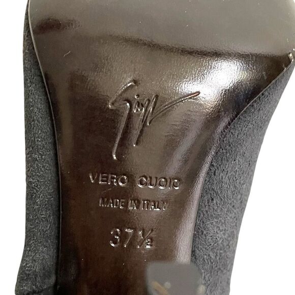 GIUSEPPE ZANOTTI Suede Leather Pointy Toe High Heel Ankle Boots Grey Black 37.5 - Picture 11 of 11